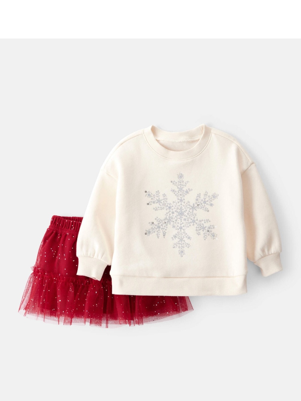 Carter's Cream Snowflake Sweatshirt with Red Sparkle Tulle Skirt